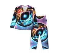 WBQLSL Conjunto de pijama para mujer con estampado de universo maravilloso para otoño e invierno, transpirable y suave, ropa de descanso cálida de manga larga, Negro, L