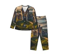WBQLSL Conjunto de pijama para mujer, diseño de castillo medieval, transpirable y suave, de manga larga, cálido, Negro, M