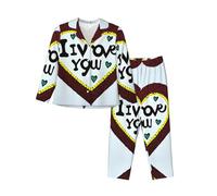 WBQLSL Conjunto de pijama para mujer, diseño de confesiones de amor, transpirable y suave, de manga larga, cálido, Negro, XXL