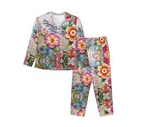 WBQLSL Conjunto de pijama para mujer Otoño/Invierno Si florece pronto. Conjunto de pijama estampado. Transpirable y suave, ropa de descanso cálida de manga larga, Negro, XL