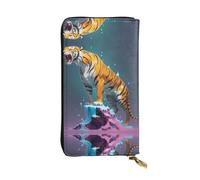 WBQLSL Dali's Melting Tiger Bolso largo de cuero con monedero con cremallera y 12 ranuras para tarjetas de crédito, cartera ligera de viaje para dinero en efectivo