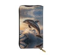 WBQLSL Dolphins - Elegante cartera de cuero de 7.4 x 4.13 pulgadas de largo, monedero con cremallera, práctica cartera de viaje para dinero en efectivo