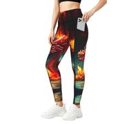 WBQLSL Dragon King in Fire - Pantalones de yoga con bolsillo para mujer, leggings elásticos suaves de cintura alta para entrenamiento, gimnasio, uso diario, Negro, L-5XL
