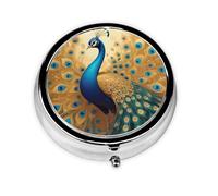 WBQLSL Edge Golden Peacock - Caja de medicina pequeña redonda con tres compartimentos, portátil