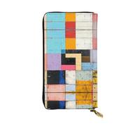 WBQLSL Elegante cartera de cuero con cuadrados de colores curvados, monedero de 7.4 x 4.13 pulgadas de largo, con cremallera, práctica cartera de viaje para dinero en efectivo