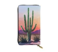 WBQLSL Elegante cartera de cuero con diseño de cactus y puesta de sol, monedero de 7.4 x 4.13 pulgadas de largo con cremallera, práctica cartera de viaje para dinero en efectivo