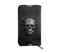 WBQLSL Elegante cartera de cuero con diseño de calavera y araña, monedero de 7.4 x 4.13 pulgadas de largo, con cremallera, práctica cartera de viaje para dinero en efectivo