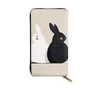 WBQLSL Elegante cartera de cuero con diseño de conejo blanco y negro, monedero de 7.4 x 4.13 pulgadas de largo con cremallera, práctica cartera de viaje para dinero en efectivo