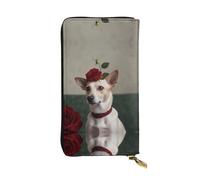 WBQLSL Elegante cartera de cuero con diseño de perro con una rosa roja, monedero de 7.4 x 4.13 pulgadas de largo con cremallera, práctica cartera de viaje para dinero en efectivo