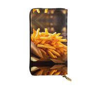 WBQLSL Elegante cartera de cuero con diseño de pila de papas fritas, monedero de 7.4 x 4.13 pulgadas de largo con cremallera, práctica cartera de viaje para dinero en efectivo