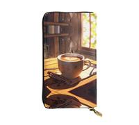 WBQLSL Elegante cartera de cuero con diseño de taza de café, monedero de 7.4 x 4.13 pulgadas de largo con cremallera, práctica cartera de viaje para dinero en efectivo