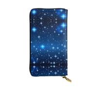 WBQLSL Elegante cartera de cuero con patrón de estrellas azules, monedero de 7.4 x 4.13 pulgadas de largo con cremallera, práctica cartera de viaje para dinero en efectivo