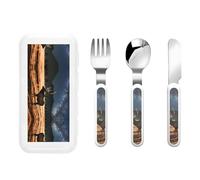 WBQLSL Elk in The Meadow - Juego de vajilla infantil de 3 piezas para jardín de infantes, vajilla portátil para picnic