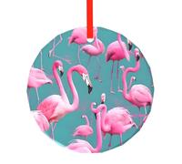 WBQLSL Este colgante redondo de cristal de Navidad con estampado de una bandada de flamencos es perfecto para Navidad, Halloween y otras decoraciones navideñas.