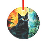 WBQLSL Este colgante redondo de cristal geométrico con diseño de gato negro es perfecto como adorno de árbol de Navidad, cumpleaños o regalo de aniversario.