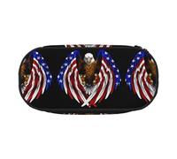 WBQLSL Estuche para lápices con diseño de águila patriótica de la bandera de Estados Unidos, estuche de múltiples capas, adecuado para guardar artículos de papelería de oficina en el campus, Black