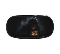 WBQLSL Estuche para lápices con diseño de calabaza, diseño de lámpara de calabaza, multicapa, adecuado para guardar artículos de papelería de oficina en el campus, Black, Talla única, Estuche de