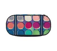 WBQLSL Estuche redondo con estampado de paleta de colores, estuche de múltiples capas, adecuado para guardar artículos de papelería de oficina en el campus, Black, Talla única, Estuche de belleza