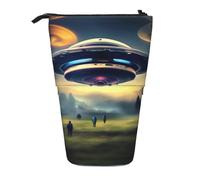 WBQLSL Estuche retráctil impreso UFO Landing, perfecto para maquillaje, papelería o monedero.