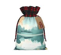 WBQLSL Fallen Leaves on a Lake Lake Bolsa de regalo con cordón, bolsa decorativa para fiestas de Navidad, bolsa de regalo de yute de Navidad 21 x 30 cm