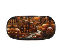 WBQLSL Fantasy Pumpkin City - Estuche para lápices con diseño de ciudad de calabaza, multicapa, adecuado para guardar artículos de papelería de oficina en el campus, Black, Talla única, Estuche de