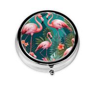 WBQLSL Flamingo Mini caja de medicina con tres compartimentos, pequeña caja de medicina redonda, portátil