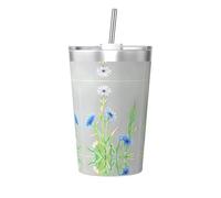 WBQLSL Flores de aciano al sol Flores de aciano en el sol Botella de acero inoxidable estampada, taza de paja cónica portátil desmontable, taza de agua para deportes al aire libre