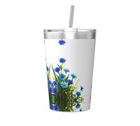 WBQLSL Flores de aciano florecientes, flores de aciano florecientes, botella de acero inoxidable estampada, taza de paja cónica portátil desmontable, taza de agua para deportes al aire libre