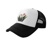 WBQLSL Gorra de béisbol negra con estampado de flores de tulipán, gorra de camionero de malla unisex, para viajes, camping, deportes al aire libre, Negro, L