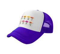 WBQLSL Gorra de béisbol negra estampada con flores en orden, gorra de camionero de malla unisex, para viajes, camping, deportes al aire libre, Morado (, L