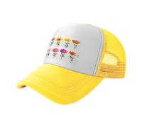 WBQLSL Gorra de béisbol negra estampada con flores en orden, gorra de camionero de malla unisex, para viajes, camping, deportes al aire libre, amarillo, L