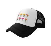 WBQLSL Gorra de béisbol negra estampada con flores en orden, gorra de camionero de malla unisex, para viajes, camping, deportes al aire libre, Negro, L