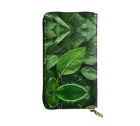WBQLSL Green Leaf Nature - Elegante cartera de cuero de 7.4 x 4.13 pulgadas de largo, con cremallera, práctica cartera de viaje para dinero en efectivo