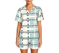 WBQLSL Happy Fathers Day - Conjunto de pijama de manga corta para mujer, con bolsillos, cárdigan, Negro, XS-6XL