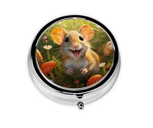 WBQLSL Happy Mouse - Mini caja de medicamentos con tres compartimentos, pequeña caja redonda para medicamentos, portátil