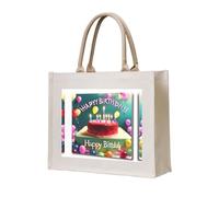 WBQLSL Hermosa bolsa de lona estampada de feliz cumpleaños, bolsa de almacenamiento ligera perfecta para la playa, picnics y compras diarias