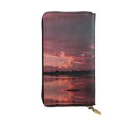 WBQLSL Hermosa cartera de cuero con diseño de cielo rosa, monedero de 7.4 x 4.13 pulgadas de largo con cremallera, práctica cartera de viaje para dinero en efectivo