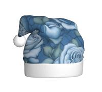 WBQLSL Hermosas rosas sobre fondo azul, sombrero de Papá Noel impreso, decoración de ambiente de fiesta de Navidad, accesorio interactivo de fiesta de Año Nuevo