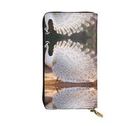 WBQLSL Hermoso bolso de mano pequeño de cuero con estampado de pavo real blanco, cartera de 7.5 x 4.1 pulgadas