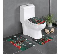 WBQLSL Juego de 3 alfombrillas de franela con diseño de árbol de Navidad y bola redonda antideslizante para baño y dormitorio