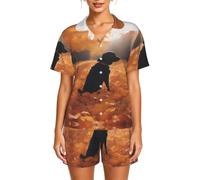 WBQLSL Leaves with dogs - Conjunto de pijama de manga corta para mujer, con cuello y botones y cintura elástica, Negro, 3XL-6XL