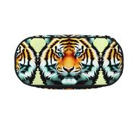WBQLSL Little Fat Tiger Head - Estuche para lápices con diseño de cabeza de tigre multicapa, adecuado para guardar artículos de papelería de oficina en el campus, Black, Talla única, Estuche de