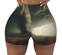WBQLSL Los pantalones cortos elásticos deportivos para mujer con estampado de tornado masivo son adecuados para ocio, uso diario o ropa deportiva, Negro -, Medium