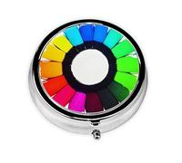 WBQLSL Mini pastillero redondo, 3 particiones, pastillero portátil, se puede poner en la cartera, bolsillo, ligero y práctico patrón de círculos de colores