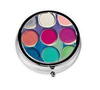 WBQLSL Mini pastillero redondo, 3 particiones, pastillero portátil, se puede poner en la cartera, bolsillo, ligero y práctico patrón de paleta de colores redondos