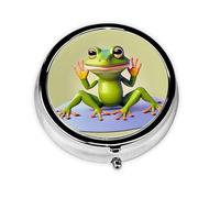 WBQLSL Mini pastillero redondo, 3 particiones, pastillero portátil, se puede poner en la cartera, bolsillo, ligero y práctico, el divertido patrón de rana haciendo yoga