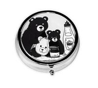 WBQLSL Mini pastillero redondo, 3 particiones, pastillero portátil, se puede poner en la cartera, bolsillo, ligero y práctico, bonito patrón de oso de botella de leche