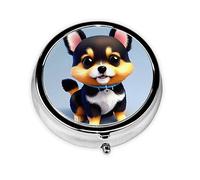 WBQLSL Mini pastillero redondo, 3 particiones, pastillero portátil, se puede poner en la cartera, bolsillo, tarjeta ligera y práctica, diseño de cachorro elegante