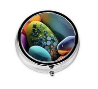 WBQLSL Mini pastillero redondo, 3 separadores, portátil, se puede guardar en la cartera, bolsillo, ligero y cómodo con piedras de colores