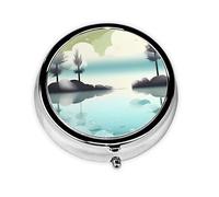 WBQLSL Mini pastillero redondo, 3 tabiques, pastillero portátil, se puede poner en cartera, bolsillo, ligero y práctico, diseño de lagos tranquilos